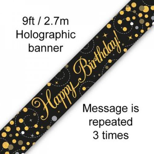 2.7m BANNER Sparkle Fizz BLACK Happy BIRTHDAY #AP109500