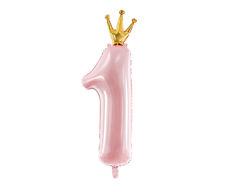 Foil Balloon Party Deco Pastel Pink CROWN Number ONE 37cm x 100cm #FS2687081