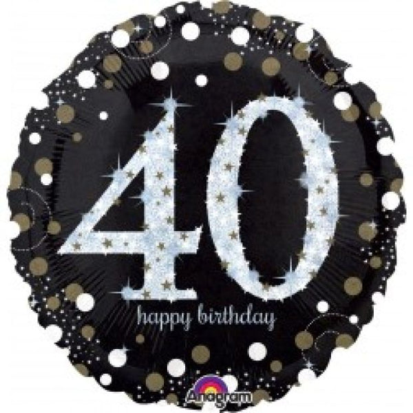 45cm Round Foil 40th Holographic Sparkling Birthday #32130 - Each (Pkgd.)