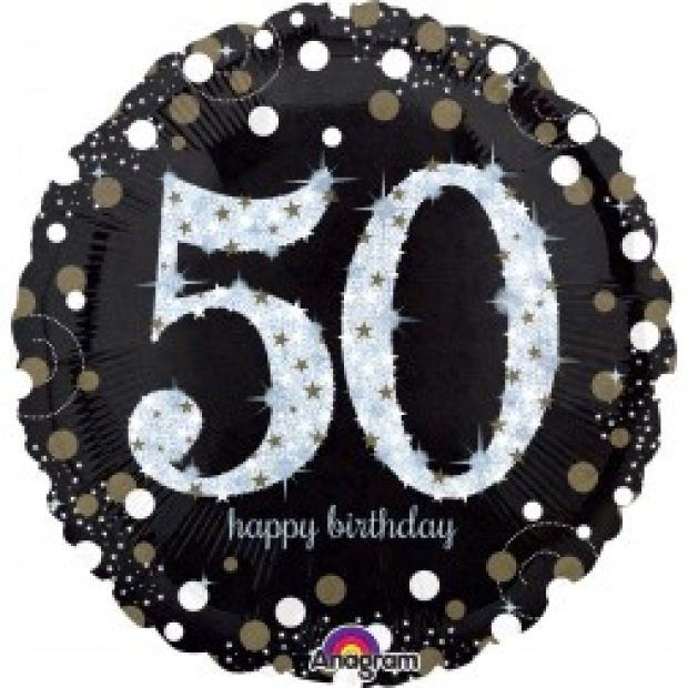 45cm Round Foil 50th Holographic Sparkling Birthday #32131 - Each (Pkgd.)