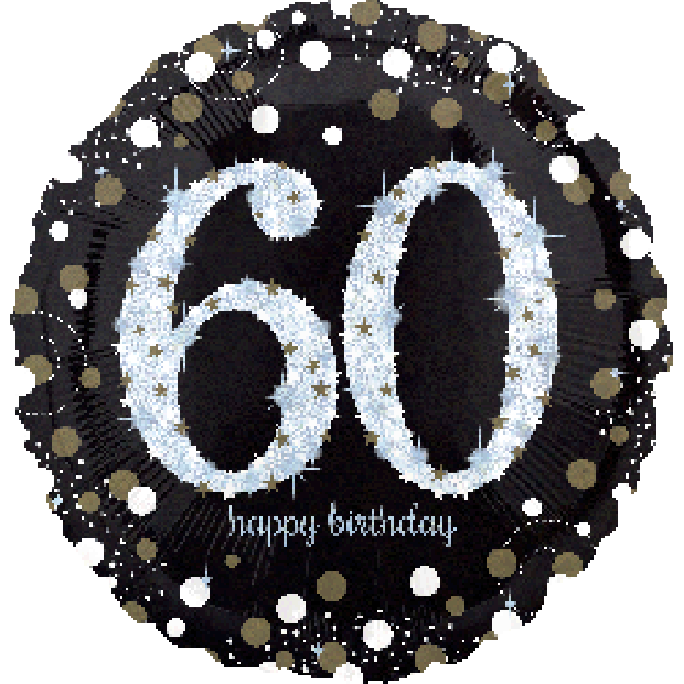 45cm Round Foil 60th Holographic Sparkling Birthday #32132 - Each (Pkgd.)