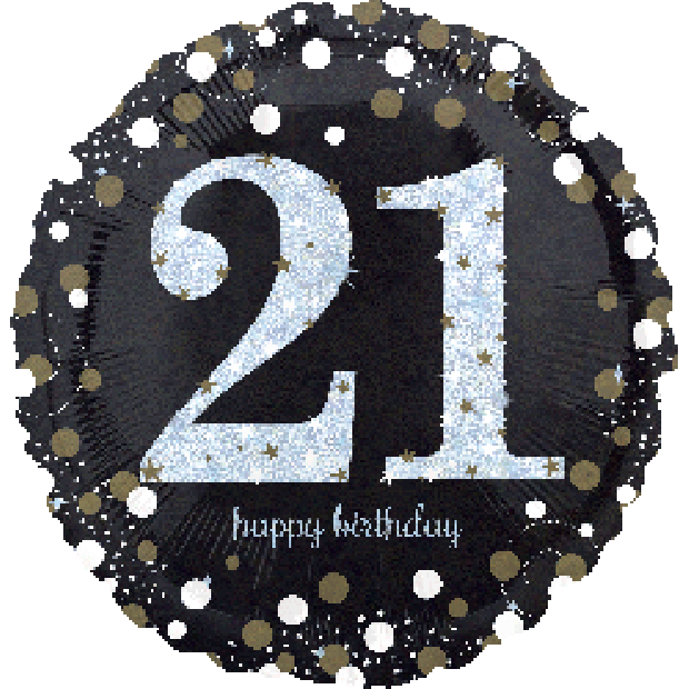 45cm Round Foil 21st Holographic Sparkling Birthday #33238- Each (Pkgd.)