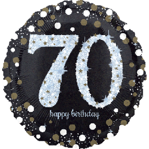 45cm Round Foil 70th Holographic Sparkling Birthday #33741 - Each (Pkgd.)