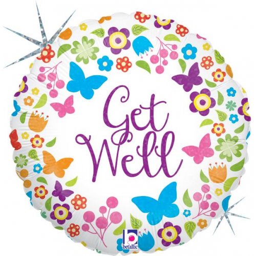 45cm Round Foil Butterflies GET WELL #36154 - Each (Pkgd.)