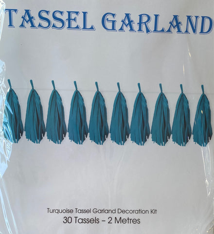 Tassel Garland TURQUOISE 30 tassels 2m length #Tassel-PaperTURQ