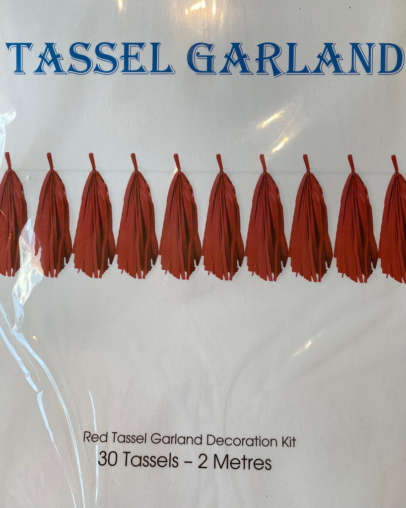 Tassel Garland RED 30 tassels 2m length #Tassel-PaperR