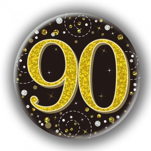 BADGE 75mm FIZZ B'day 90th Black/Gold #OT654549