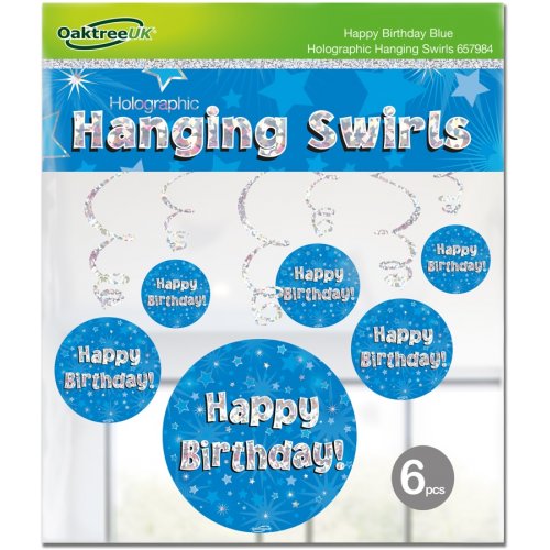 Happy BIRTHDAY Hanging Swirl BLUE Holographic #APOT657984