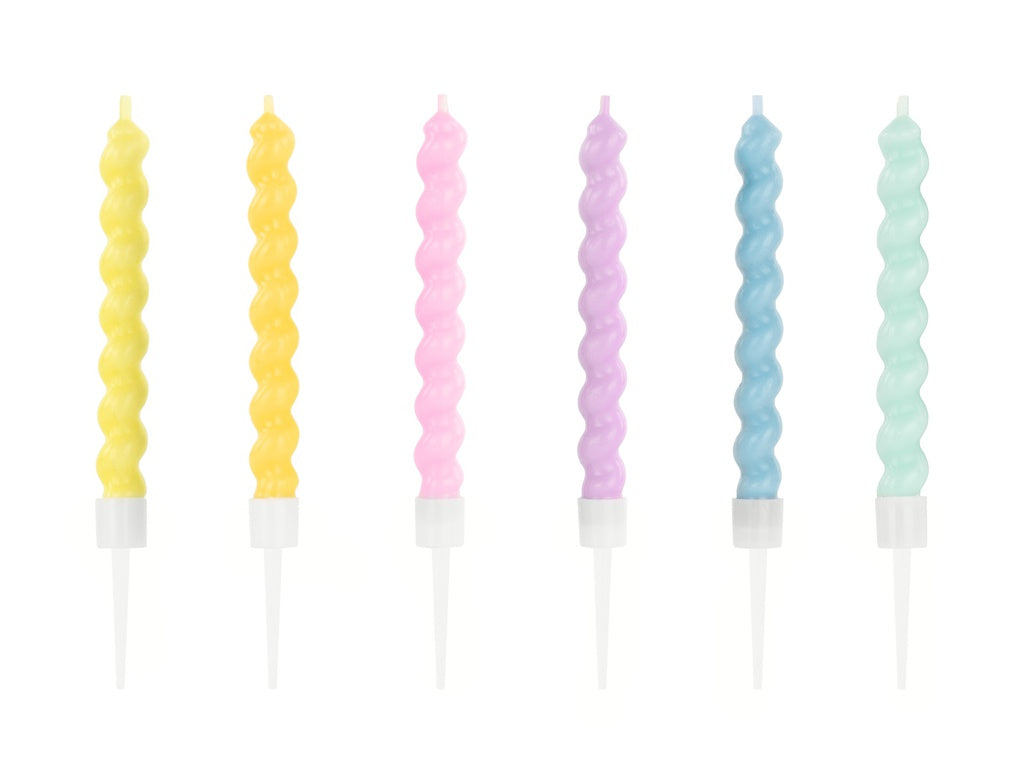 PD Candles Pastel CURLY 8.5cm 6 pk   SCS-15-000