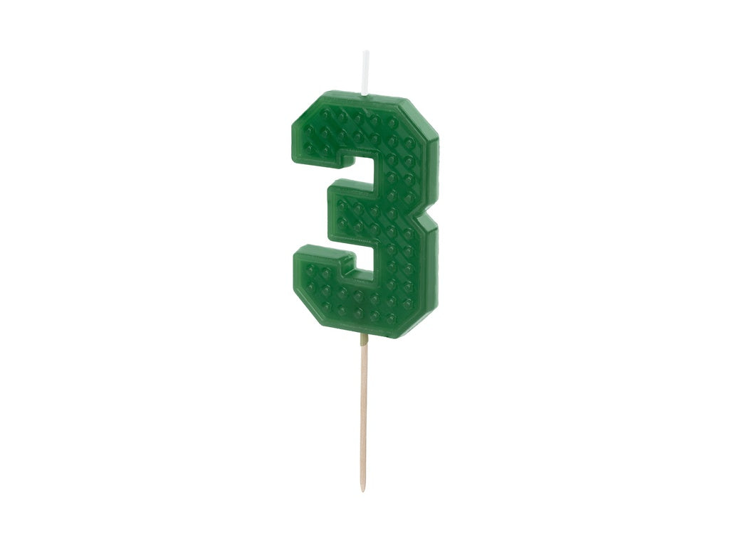 PD Candle LEGO #3 Number THREE 6cm GREEN 1pk  SCU8-3