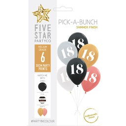 30cm Pick A Bunch 18th BIRTHDAY Met Assorted- pack of 6 #750034