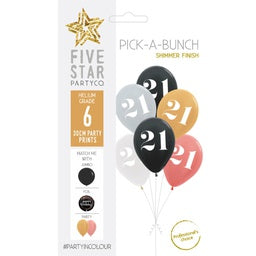 30cm Pick A Bunch 21st BIRTHDAY Met Assorted- pack of 6 #750036