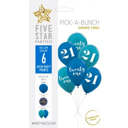 30cm Pick A Bunch 21st BIRTHDAY Blue- pack of 6 #750037