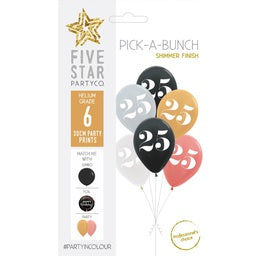 30cm Pick A Bunch 25th BIRTHDAY Met Assorted- pack of 6 #750038