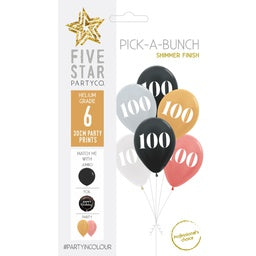 30cm Pick A Bunch 100th BIRTHDAY Met Assorted- pack of 6 #750046