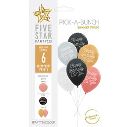 30cm Pick A Bunch BIRTHDAY To You Met Assorted- pack of 6 #750049