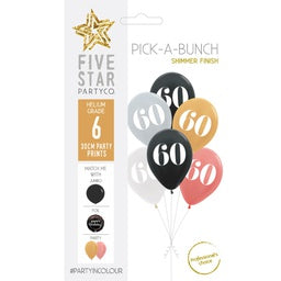 30cm Pick A Bunch 60th BIRTHDAY Met Assorted- pack of 6 #750042