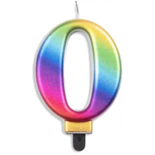 Jumbo Numeral Candle RAINBOW ZERO #431230 Each