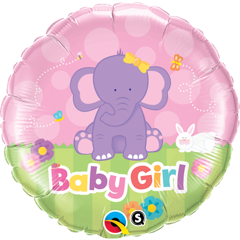 45cm Round Foil Baby Girl Elephant #13929 - Each (Pkgd.) SPECIAL ORDER ITEM