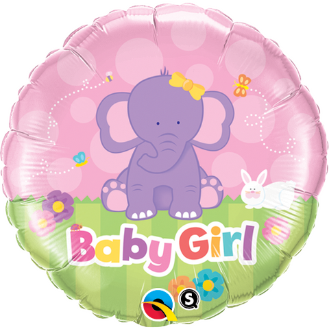 45cm Round Foil Baby Girl Elephant #13929 - Each (Pkgd.) SPECIAL ORDER ITEM