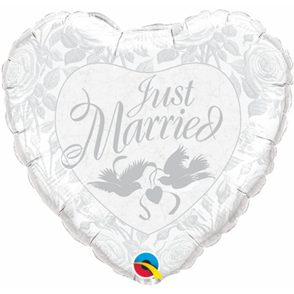 45cm Heart Foil Just Married Pearl White & Silver #14253 - Each (Pkgd.) SPECIAL ORDER ITEM