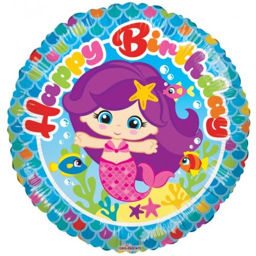 45cm Round Foil Birthday Mermaid #209045 - Each (Pkgd.)