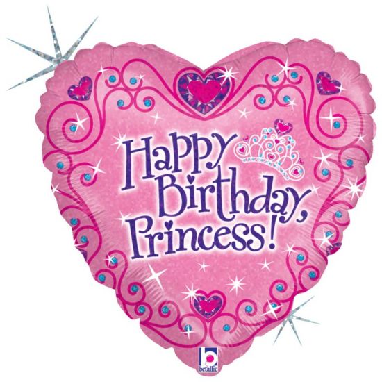 45cm Heart Foil Holographic Happy Birthday Princess #86589 - Each (Pkgd.)