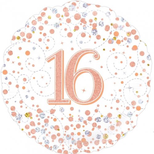 45cm Round Foil Sparkle Fizz Rose Gold 16th Birthday #210421 - Each (Pkgd.)