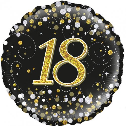 45cm Round Foil Balloon Black Sparkle Fizz 18 #210442 - Each (Pkgd.)