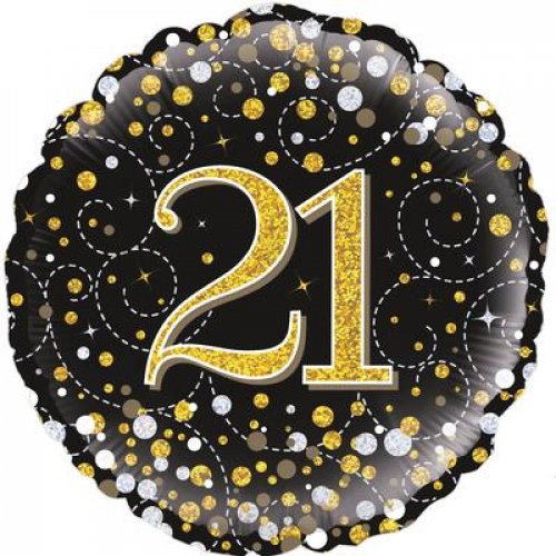 45cm Round Foil Balloon Black Sparkle Fizz 21 #210443 - Each (Pkgd.)