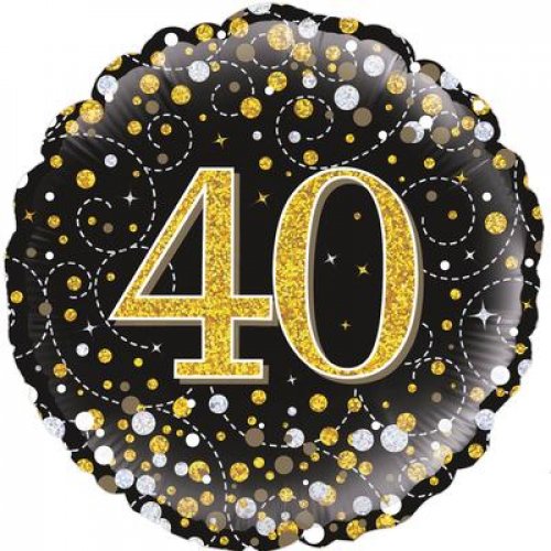 45cm Round Foil Balloon Black Sparkle Fizz 40 #210445 - Each (Pkgd.)