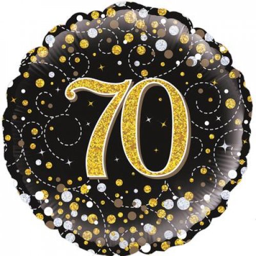 45cm Round Foil Balloon Black Sparkle Fizz 70 #210448 - Each (Pkgd.)