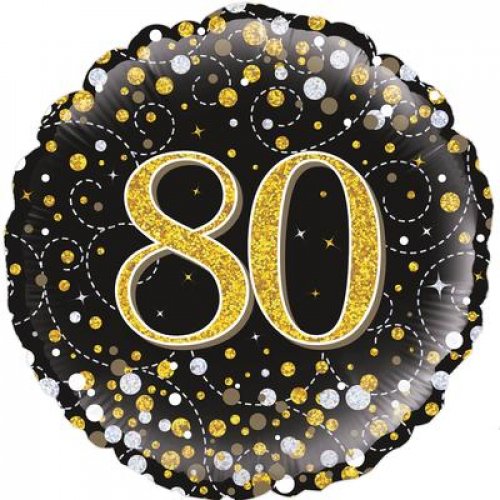 45cm Round Foil Balloon Black Sparkle Fizz 80 #210449 - Each (Pkgd.)