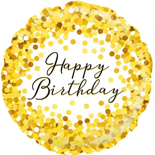 45cm Round Foil Balloon Sparkle Fizz Happy Birthday Gold #210729 - Each (Pkgd.)