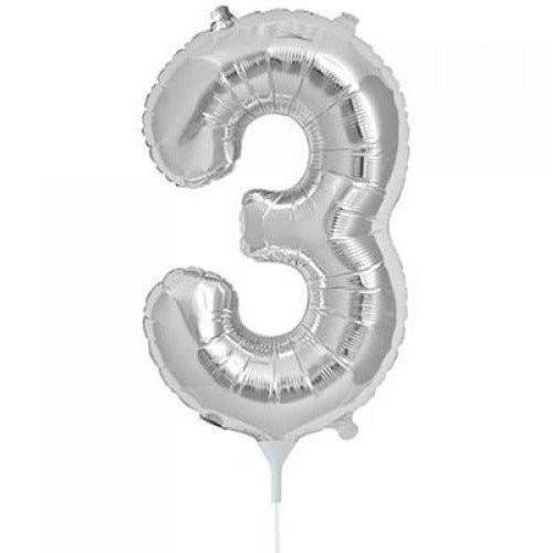 41cm Number 3 Silver - Air Fill - Northstar Foil Balloon #3000435 - Each (Pkgd.)