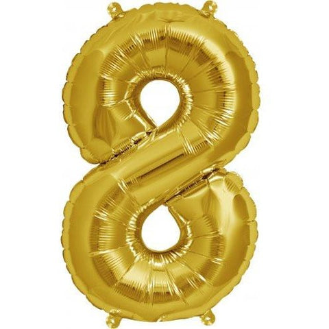 41cm Number 8 Gold - Air Fill - Northstar Foil Balloon #3000565 - Each (Pkgd.)