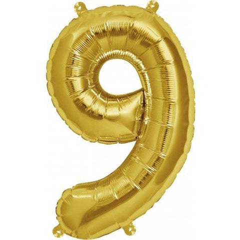 41cm Number 9 Gold - Air Fill - Northstar Foil Balloon #3000566 - Each (Pkgd.)