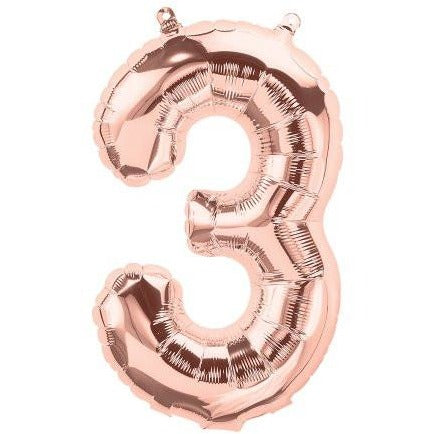 41cm Number 3 Rose Gold - Air Fill - Northstar Foil Balloon #3001366 - Each (Pkgd.)