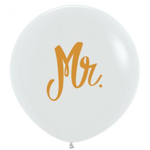 60cm Latex Round Mr Wedding White with Gold Print 2 sides #222441 - Pack of 3