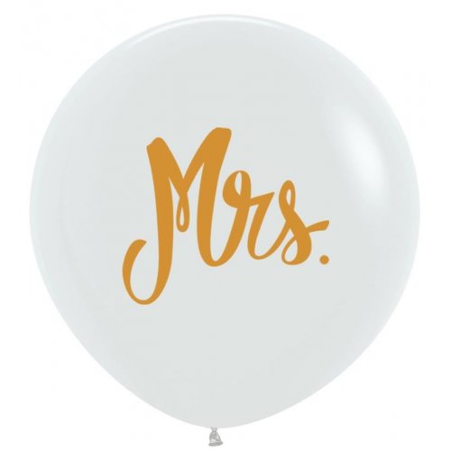 60cm Latex Round Mrs Wedding White with Gold Print 2 sides #222442 - Pack of 3