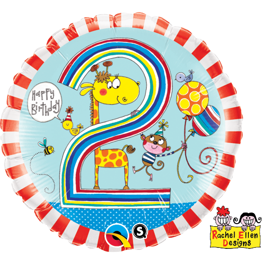 45cm Round Foil Rachel Ellen Age 2 Giraffe Stripes #23212 - Each (Pkgd.) SPECIAL ORDER ITEM