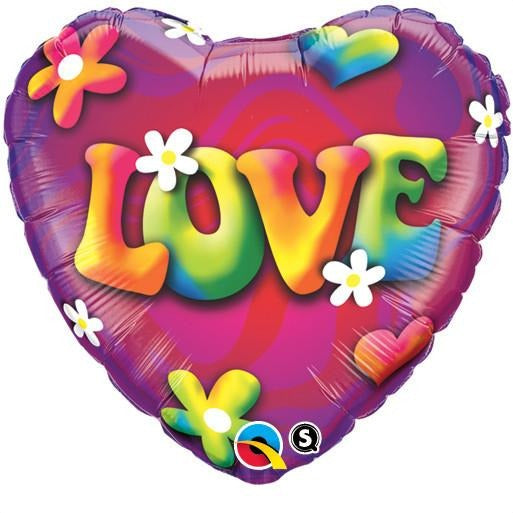 45cm Heart Foil Love Psychedelic Daisies #29341 - Each (Pkgd.)