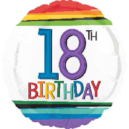 45cm Round Foil Rainbow Birthday 18 #34432 - Each (Pkgd.)