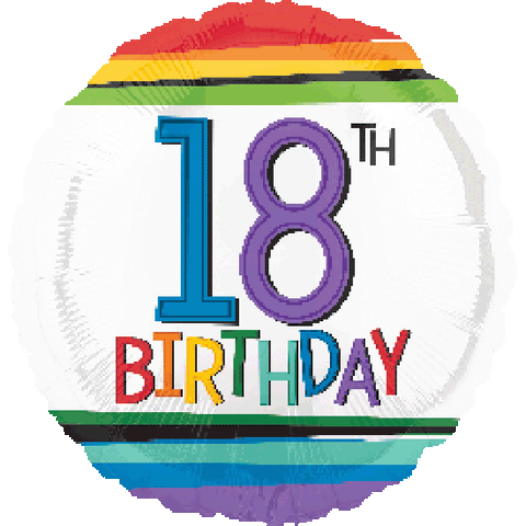 45cm Round Foil Rainbow Birthday 18 #34432 - Each (Pkgd.)