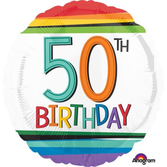 45cm Round Foil Balloon Rainbow Birthday 50 #34436 - Each (Pkgd.)