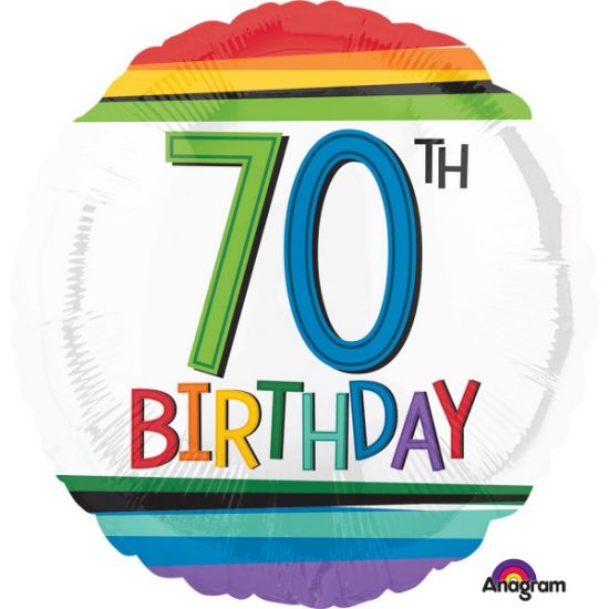 45cm Round Foil Balloon Rainbow Birthday 70 #34438 - Each (Pkgd.)