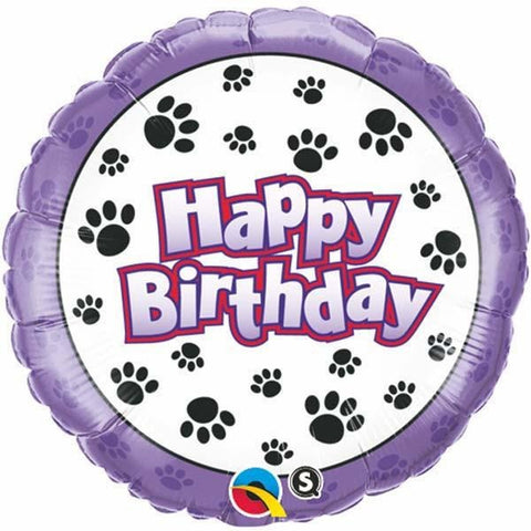 45cm Round Foil Birthday Paw Prints #35443 - Each (Pkgd.) SPECIAL ORDER ITEM