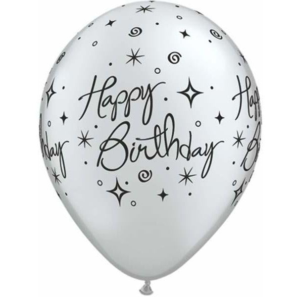 28cm Round P Black & Silver Birthday Elegant Sparkles & Swirls #37497 - Pack of 50