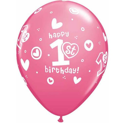 28cm Round Rose 1st Birthday Circle Hearts-Girl #38066 - Pack of 50