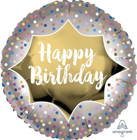 45cm Birthday Round Satin Luxe Gold Burst Happy Birthday Foil Balloon #39064 - Each (Pkgd.)